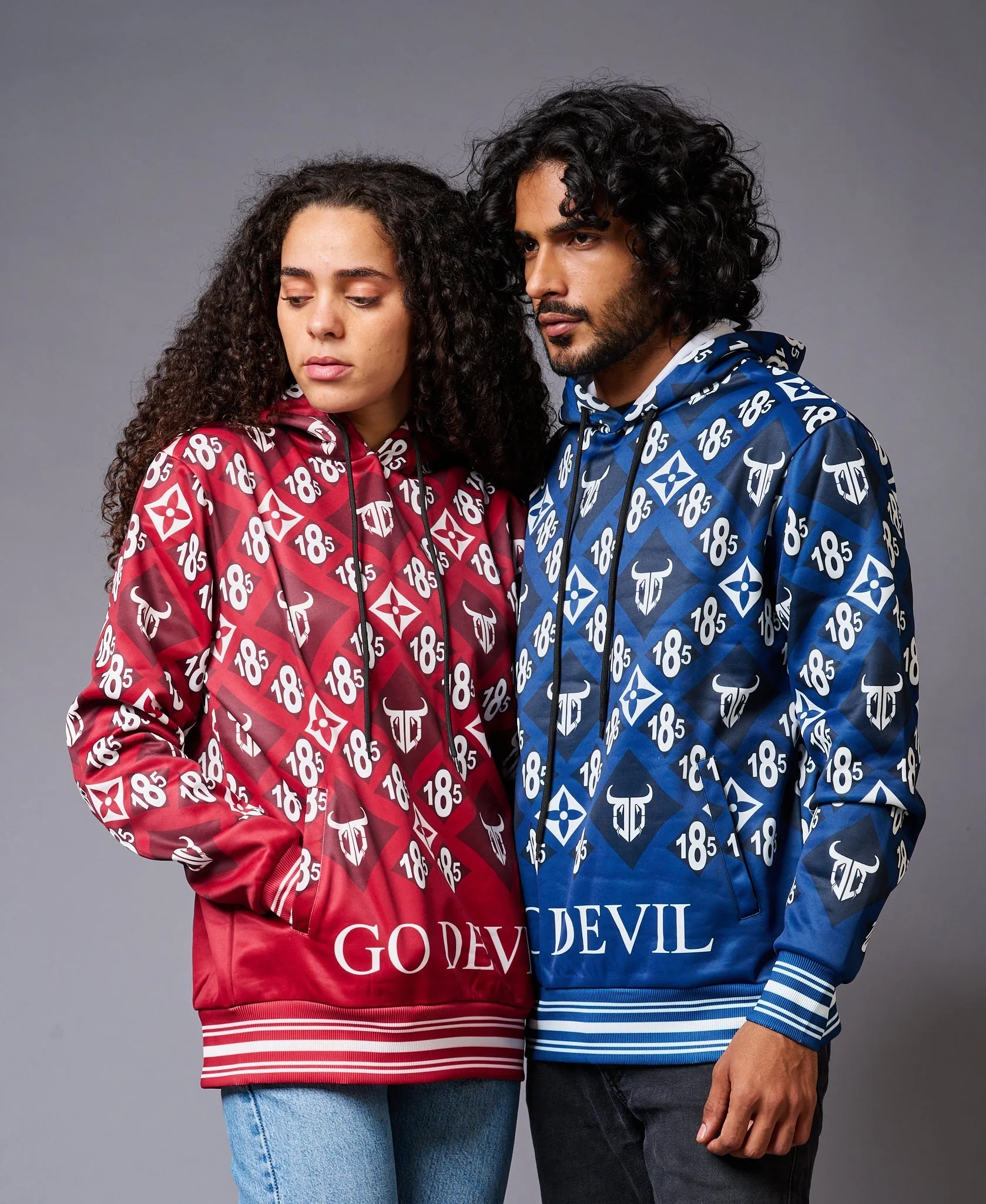 185 GD Logo Printed Red & Blue Couples Hoodies