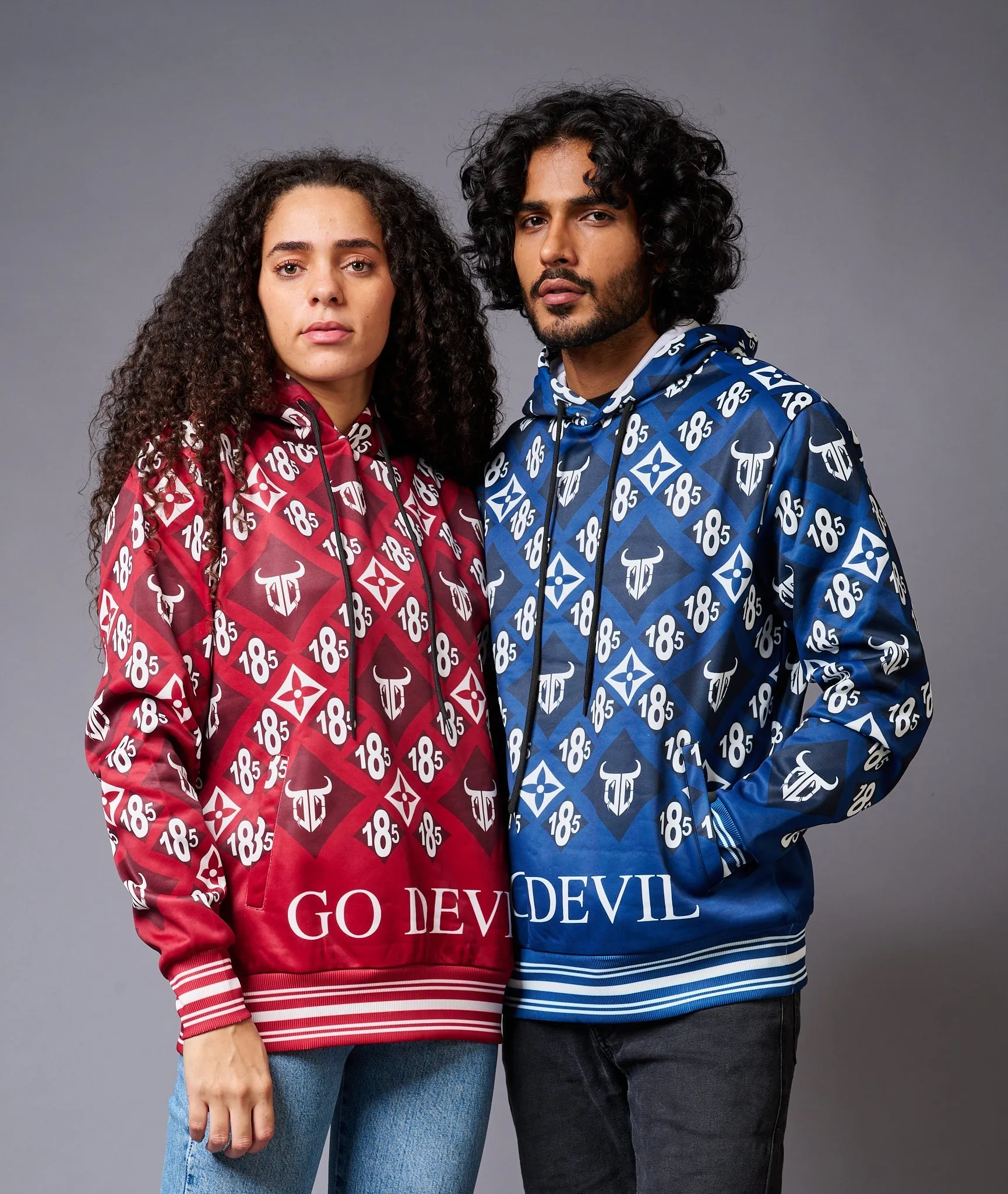 185 GD Logo Printed Red & Blue Couples Hoodies