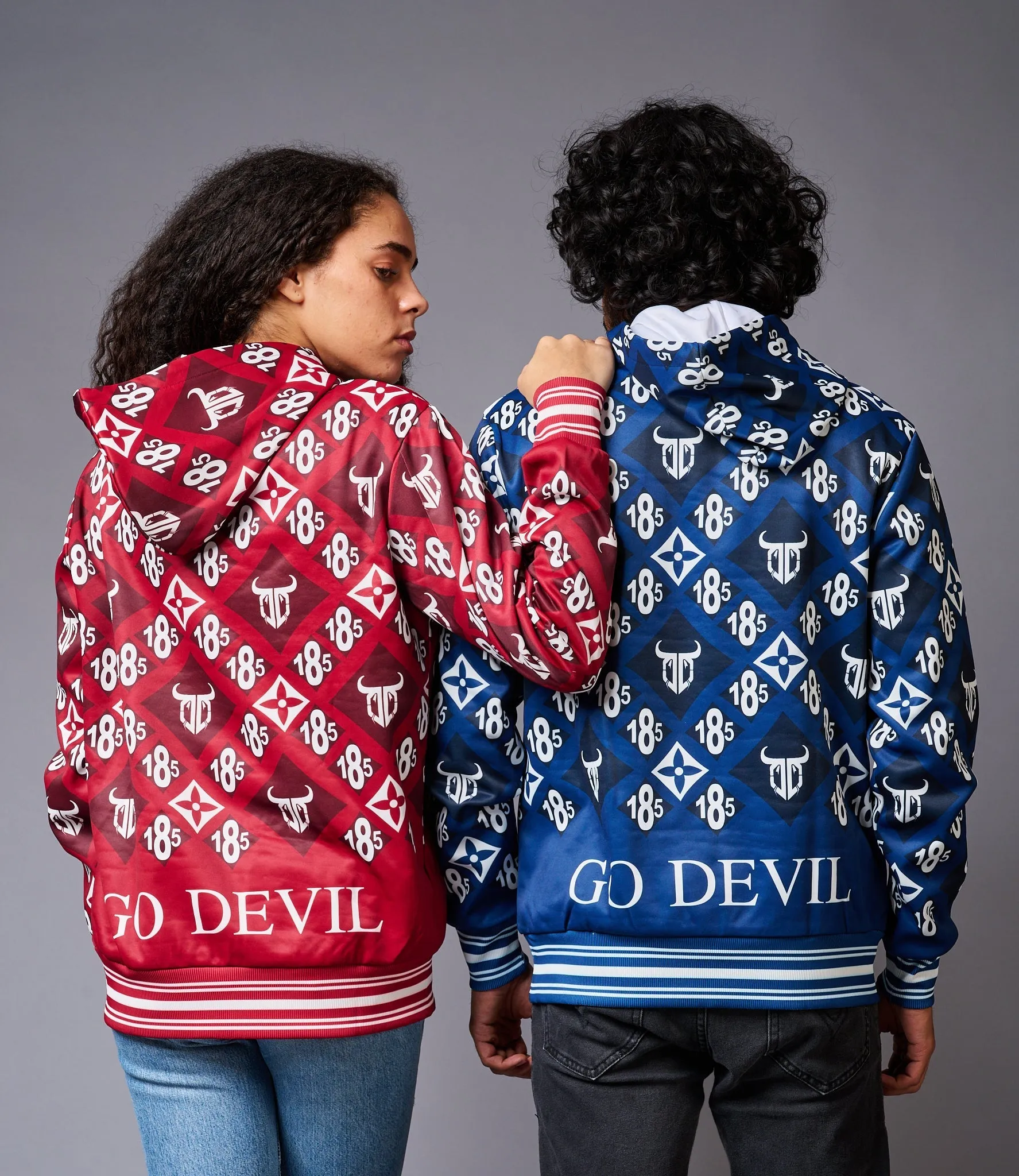 185 GD Logo Printed Red & Blue Couples Hoodies