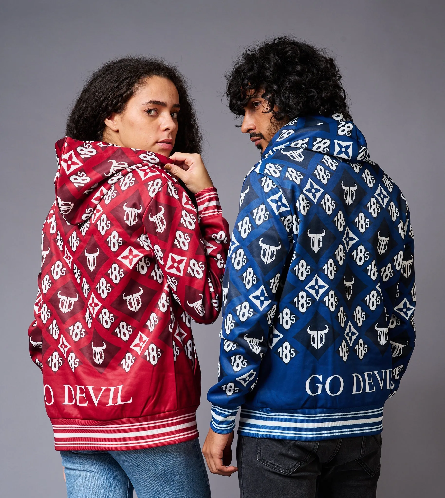 185 GD Logo Printed Red & Blue Couples Hoodies