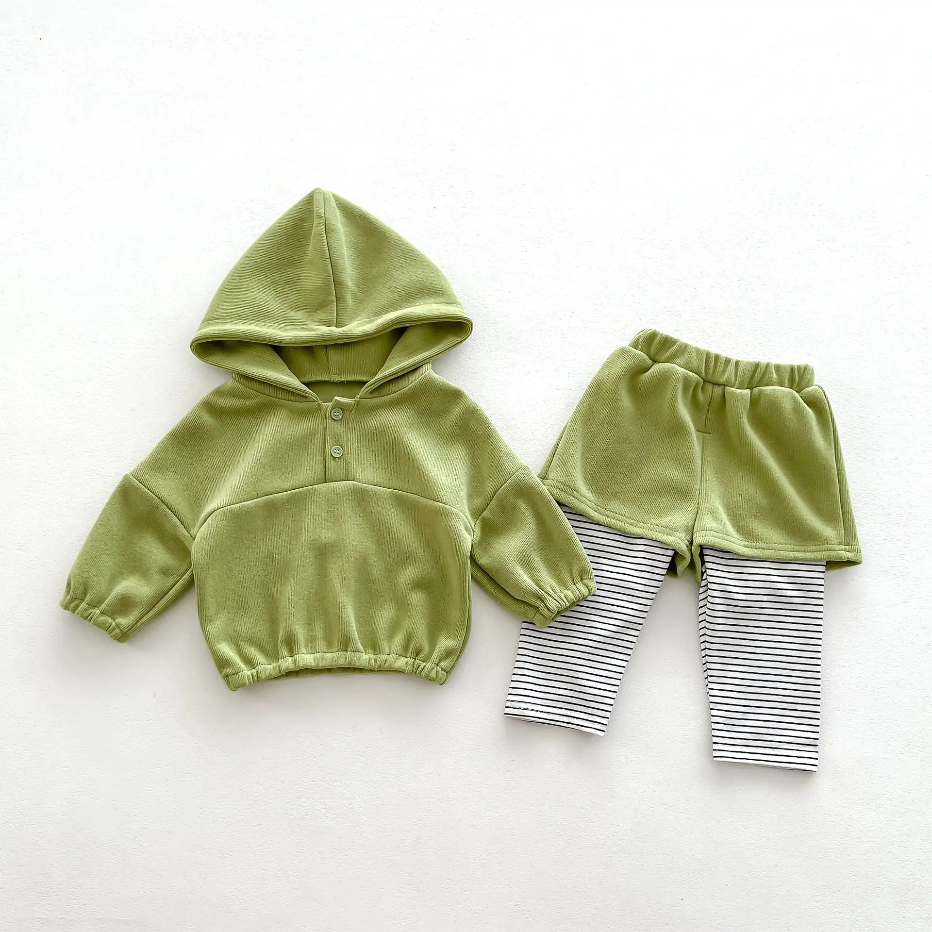 2 Pieces Set Baby Kid Girls Boys Solid Color Hoodies Sweatshirts And Striped Pants Wholesale 23101930