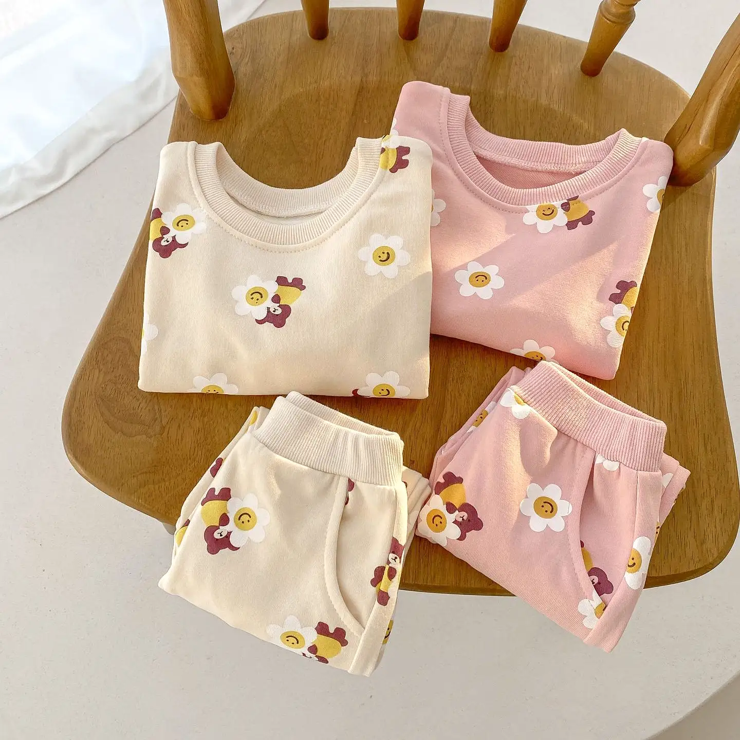 2 Pieces Set Baby Kid Girls Flower Cartoon Print Hoodies Sweatshirts And Pants Wholesale 23101964