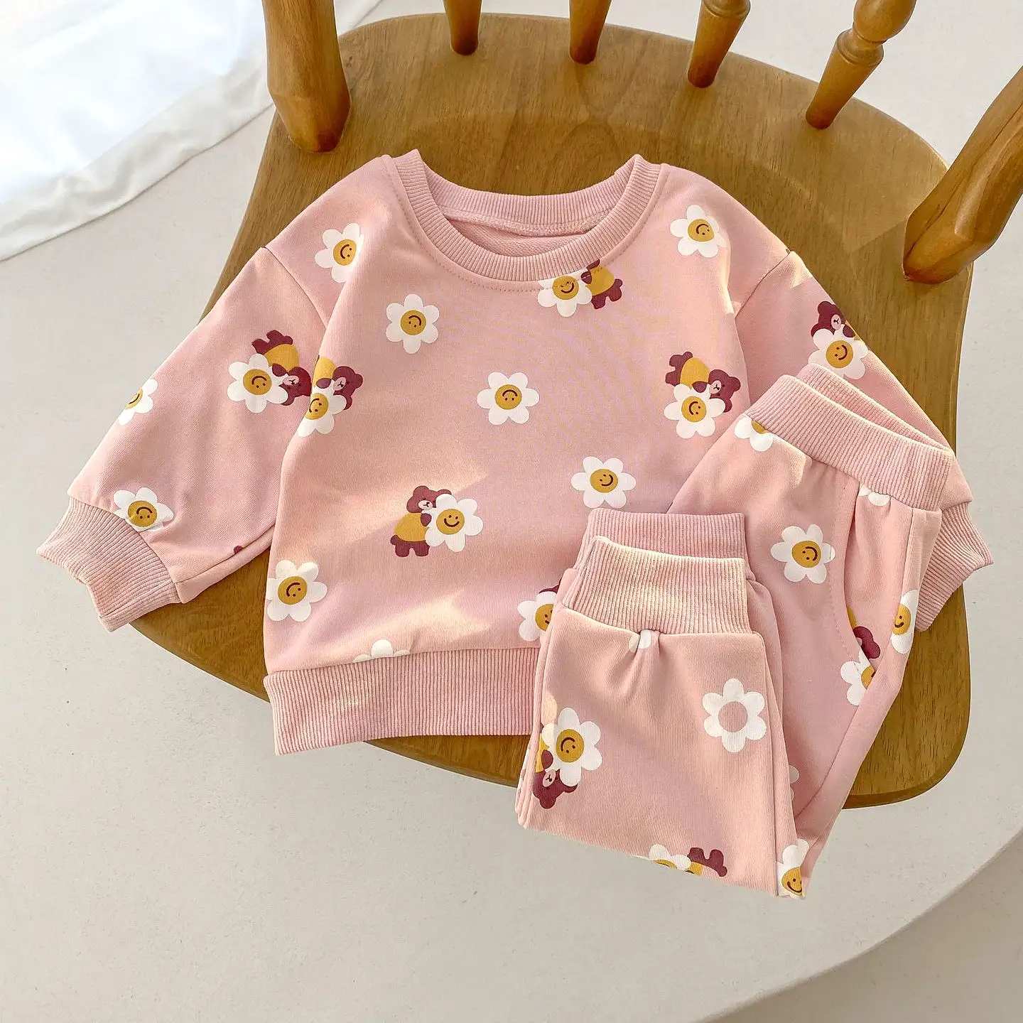 2 Pieces Set Baby Kid Girls Flower Cartoon Print Hoodies Sweatshirts And Pants Wholesale 23101964