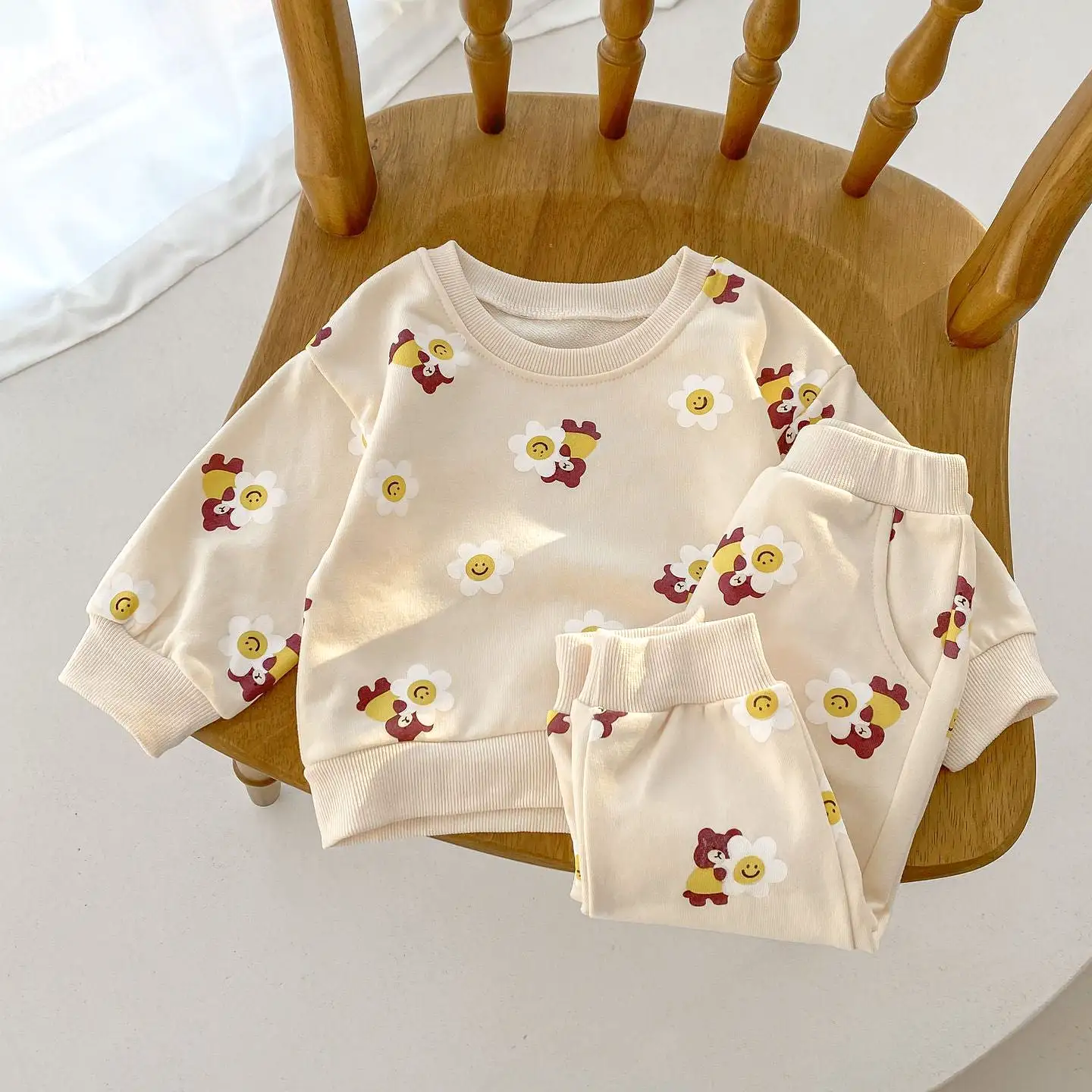 2 Pieces Set Baby Kid Girls Flower Cartoon Print Hoodies Sweatshirts And Pants Wholesale 23101964