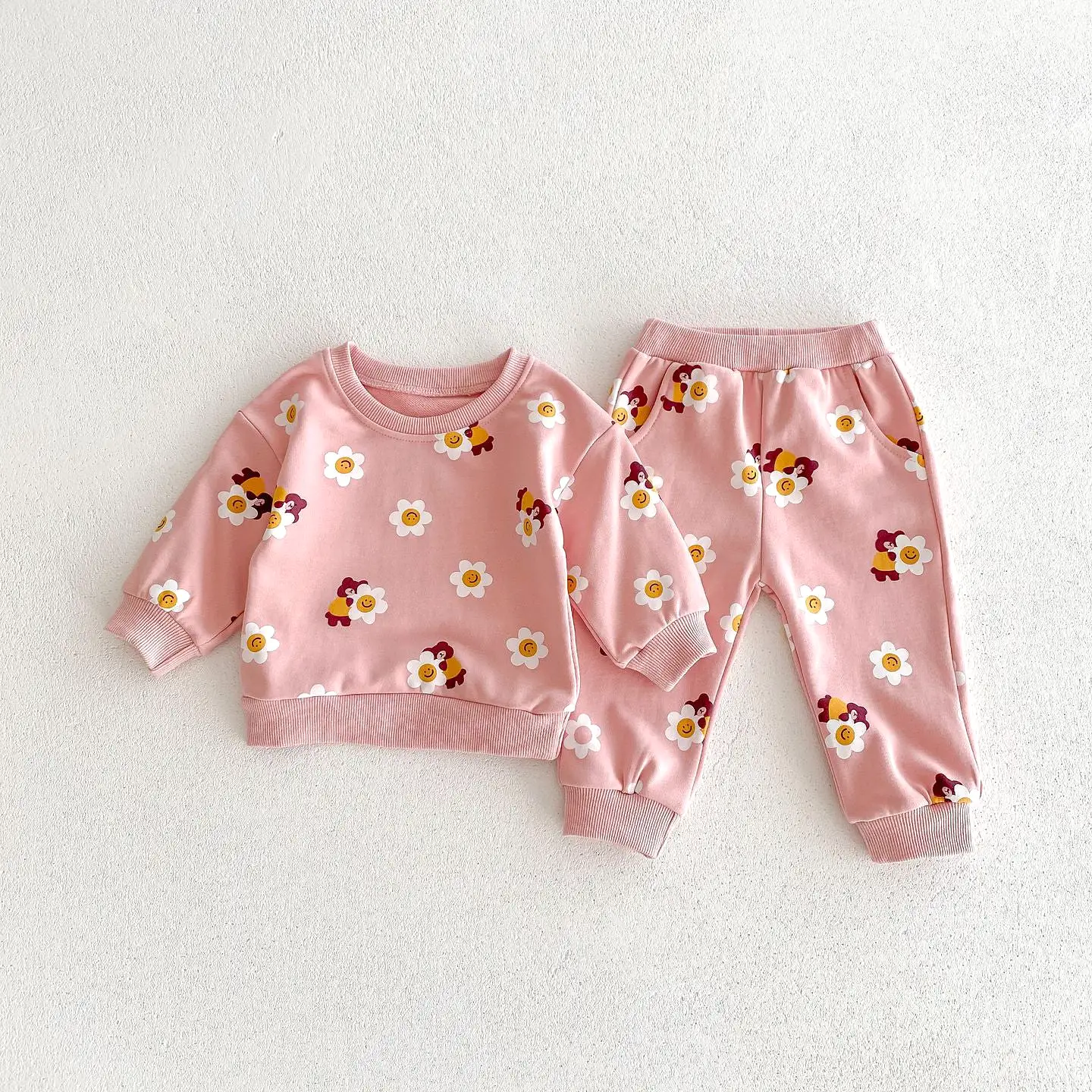 2 Pieces Set Baby Kid Girls Flower Cartoon Print Hoodies Sweatshirts And Pants Wholesale 23101964