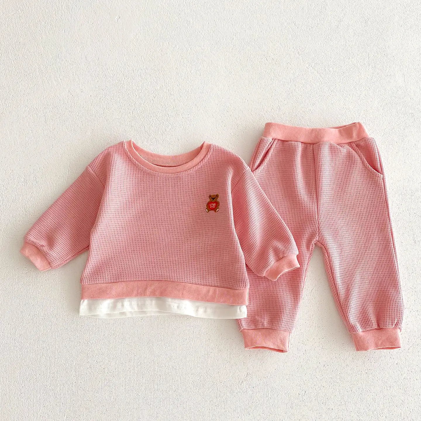 2 Pieces Set Baby Kid Girls Sports Solid Color Cartoon Hoodies Sweatshirts And Pants Wholesale 23101963