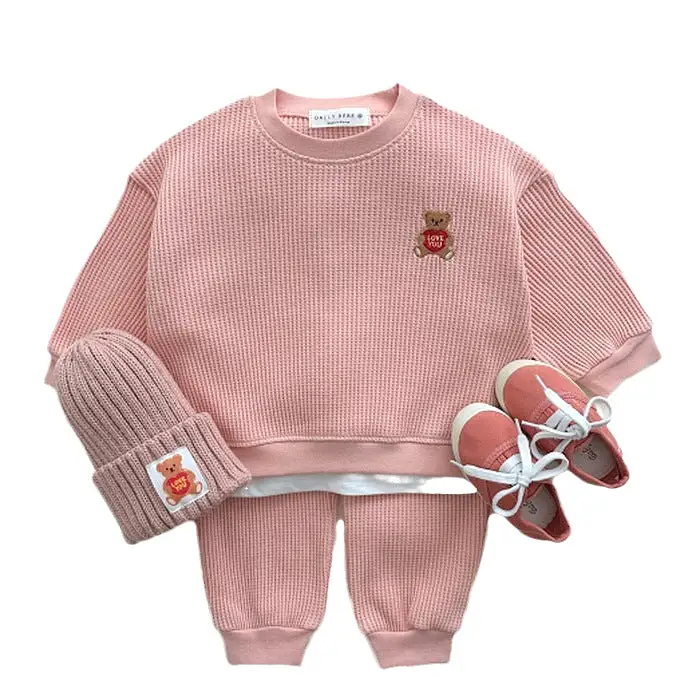 2 Pieces Set Baby Kid Girls Sports Solid Color Cartoon Hoodies Sweatshirts And Pants Wholesale 23101963