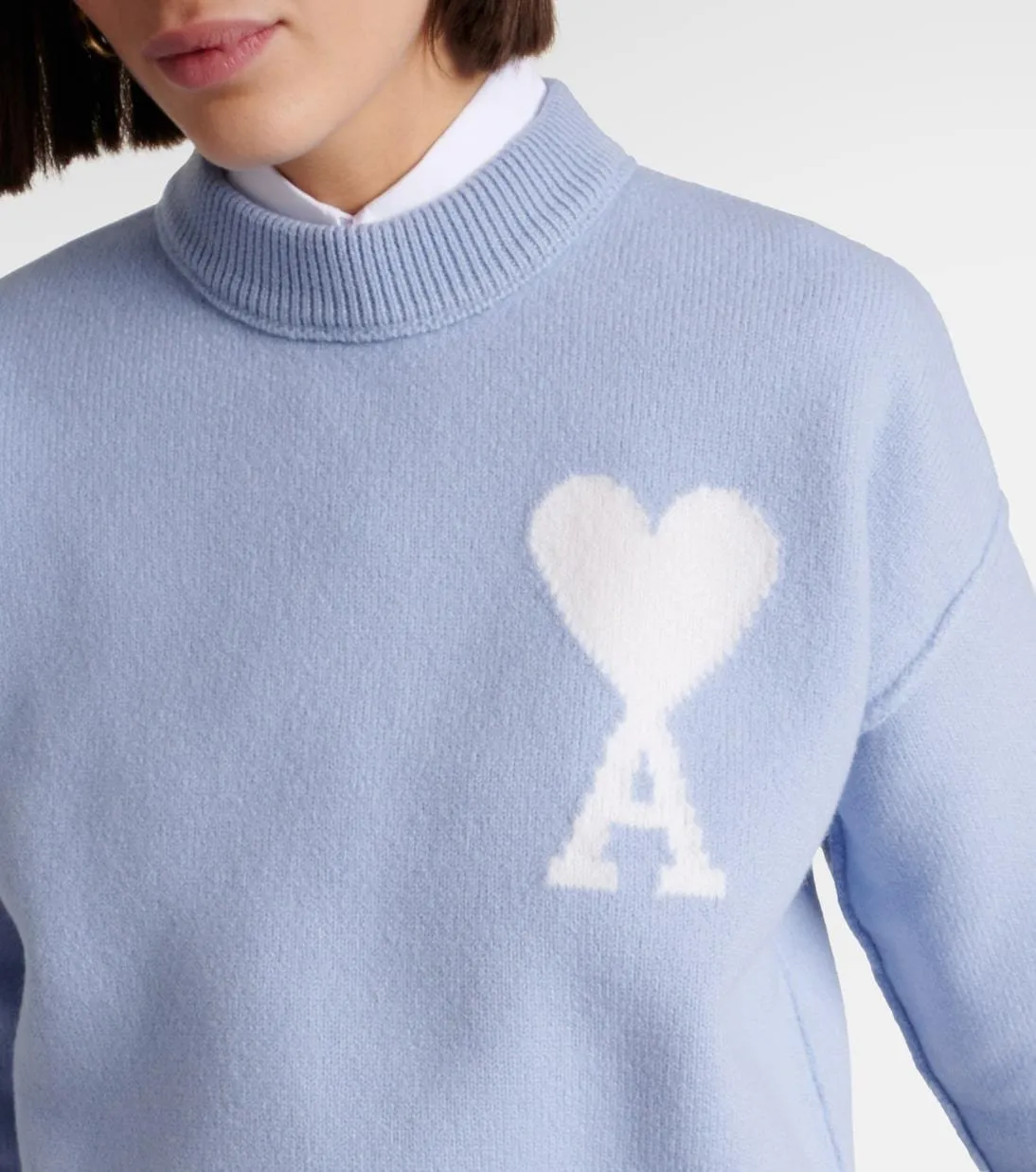 AMI PARIS  |Casual Style Wool U-Neck Long Sleeves Office Style Logo