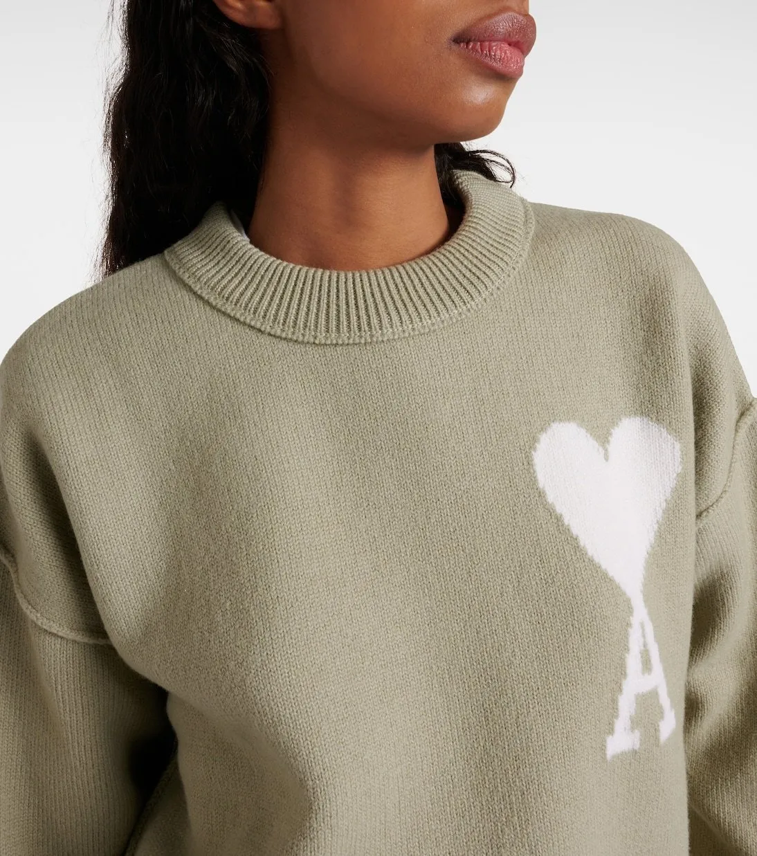 AMI PARIS  |Casual Style Wool U-Neck Long Sleeves Office Style Logo