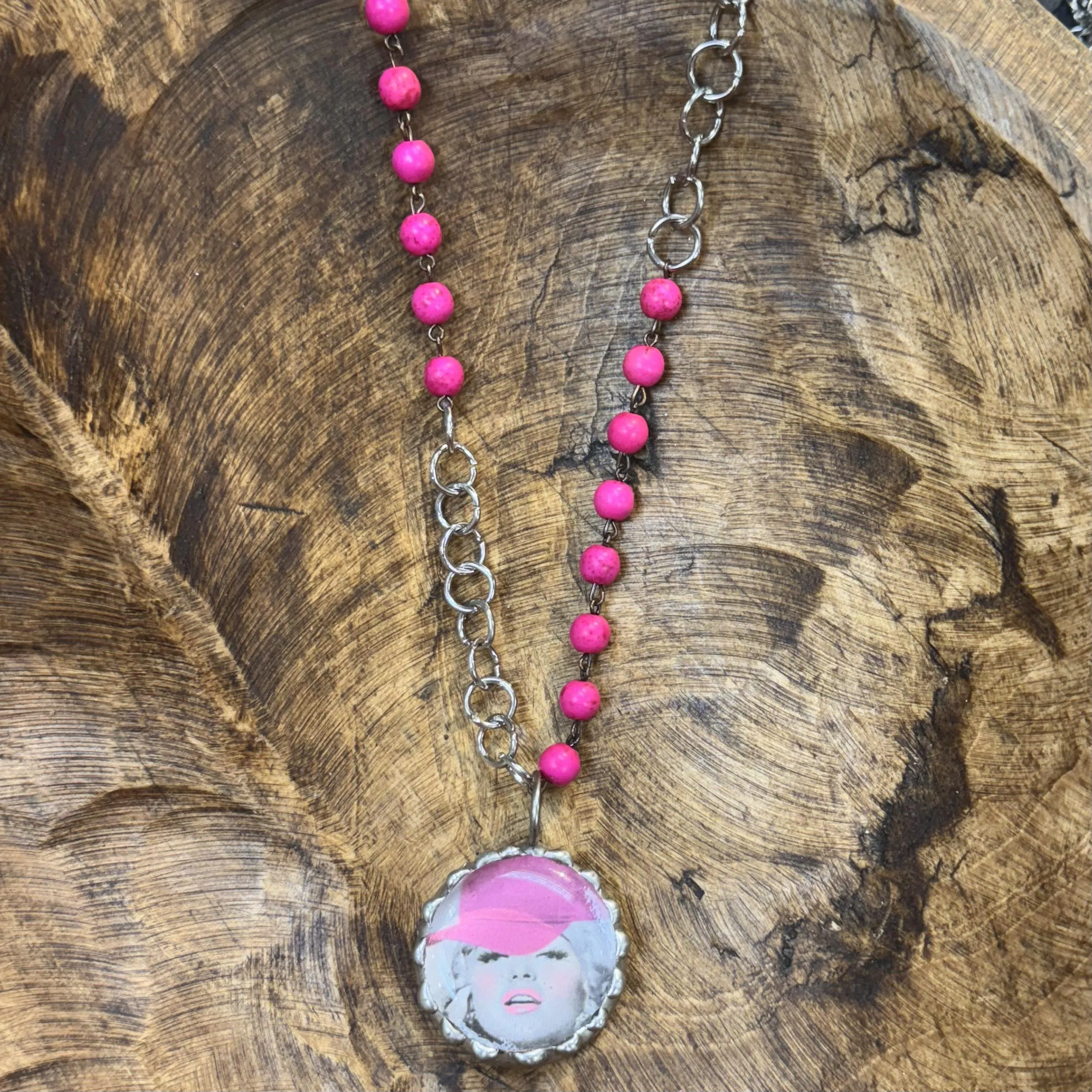 ATG Marilyn in Hat Pink Bead Necklace