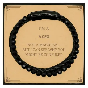 Badass CFO Gifts, I'm CFO not a magician, Sarcastic Stone Leather Bracelets for CFO Birthday Christmas for  Men, Women, Friends,