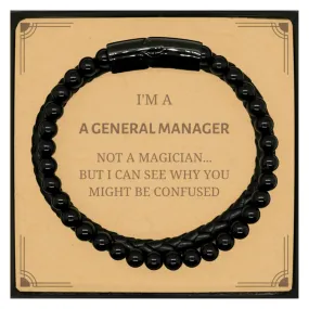 Badass General Manager Gifts, I'm General Manager not a magician, Sarcastic Stone Leather Bracelets for General Manager Birthday