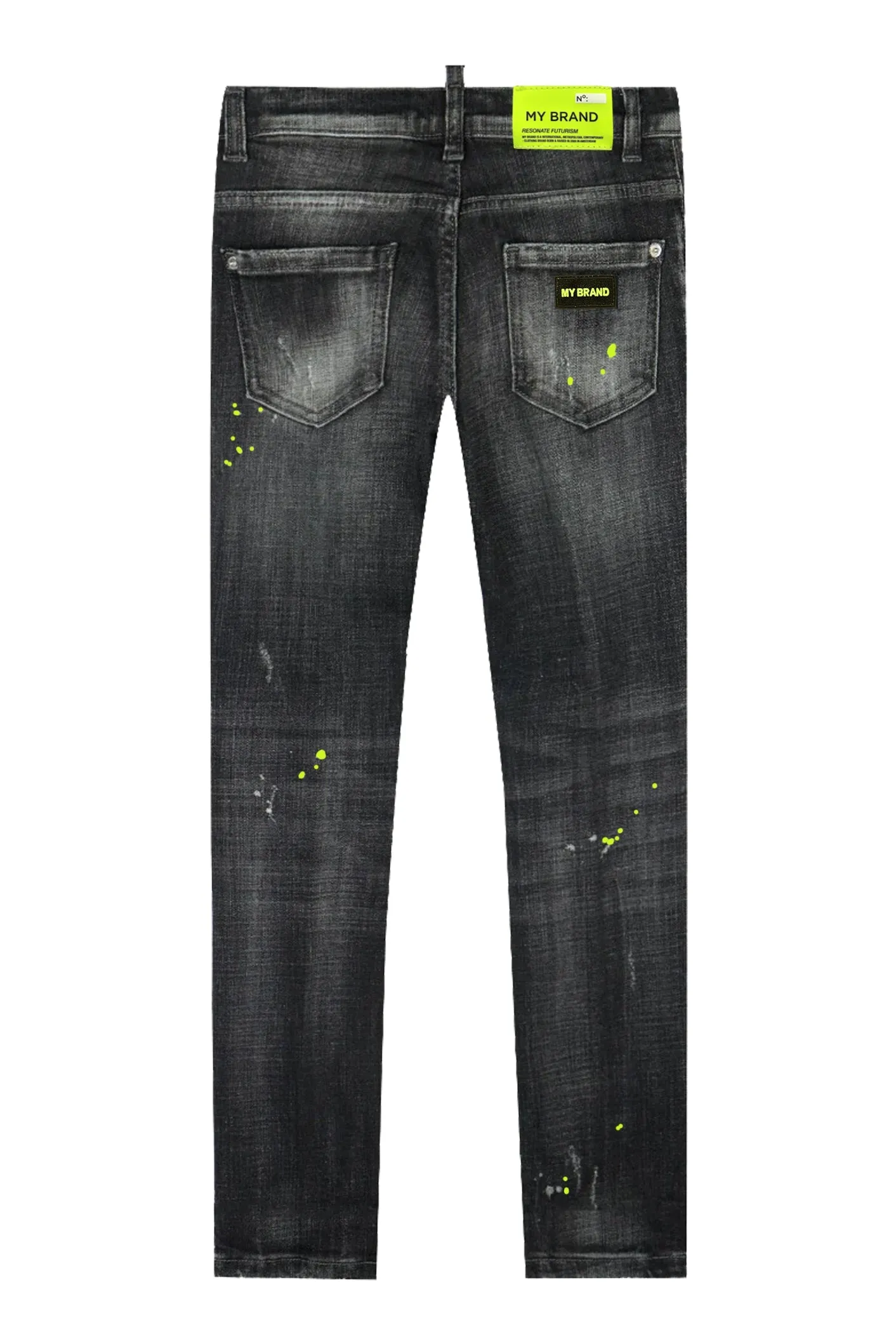 Black Distressed Neon Yellow Jeans | BLACKJEANS