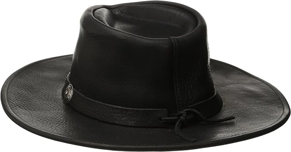 Black Leather Cowboy Hat With Leather Buckle Trim