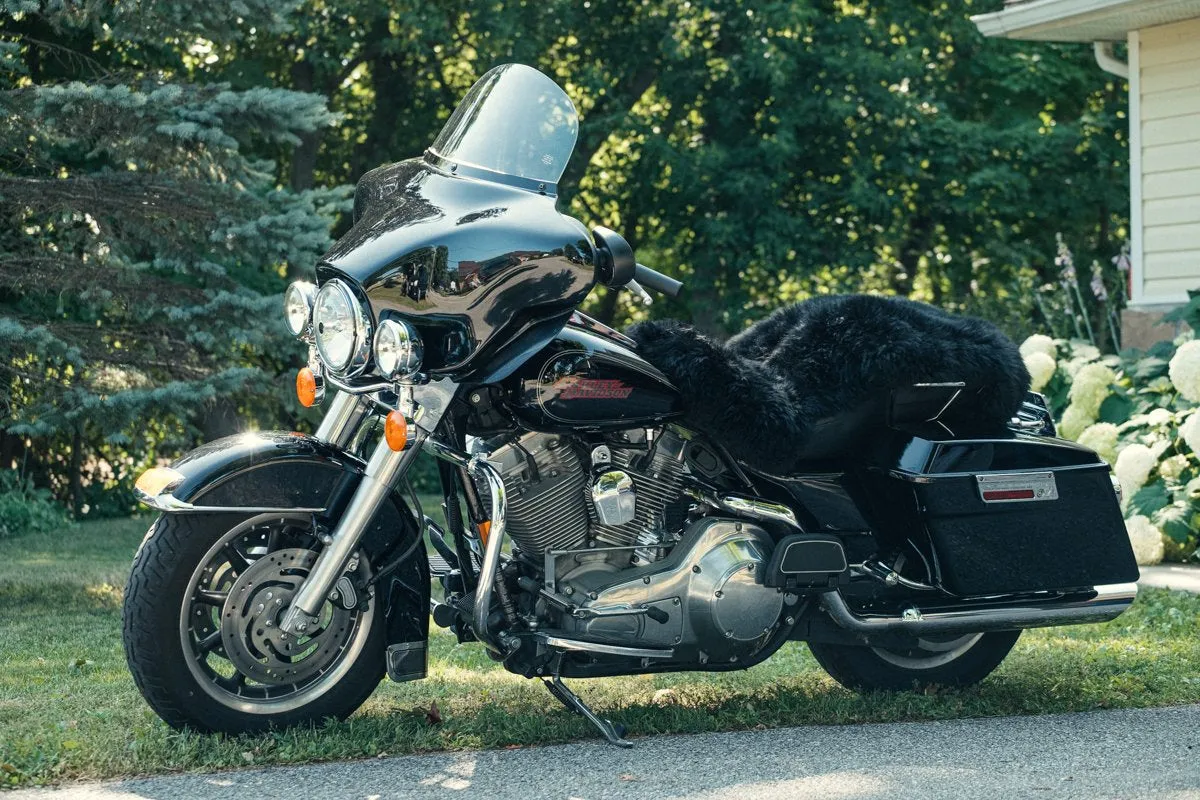 Black Sheepskin Motorcycle Seat Cover