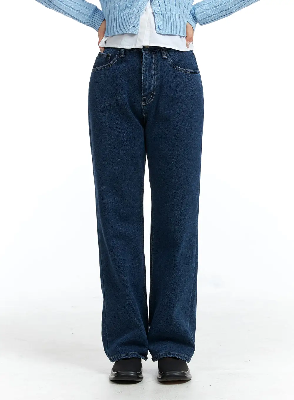 Blue Denim Straight Leg Jeans OJ416