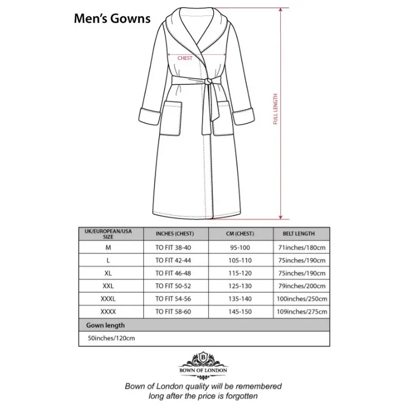 Bown Of London Luxurious Egyptian Cotton Velour Bathrobe Dressing Gown - Regent