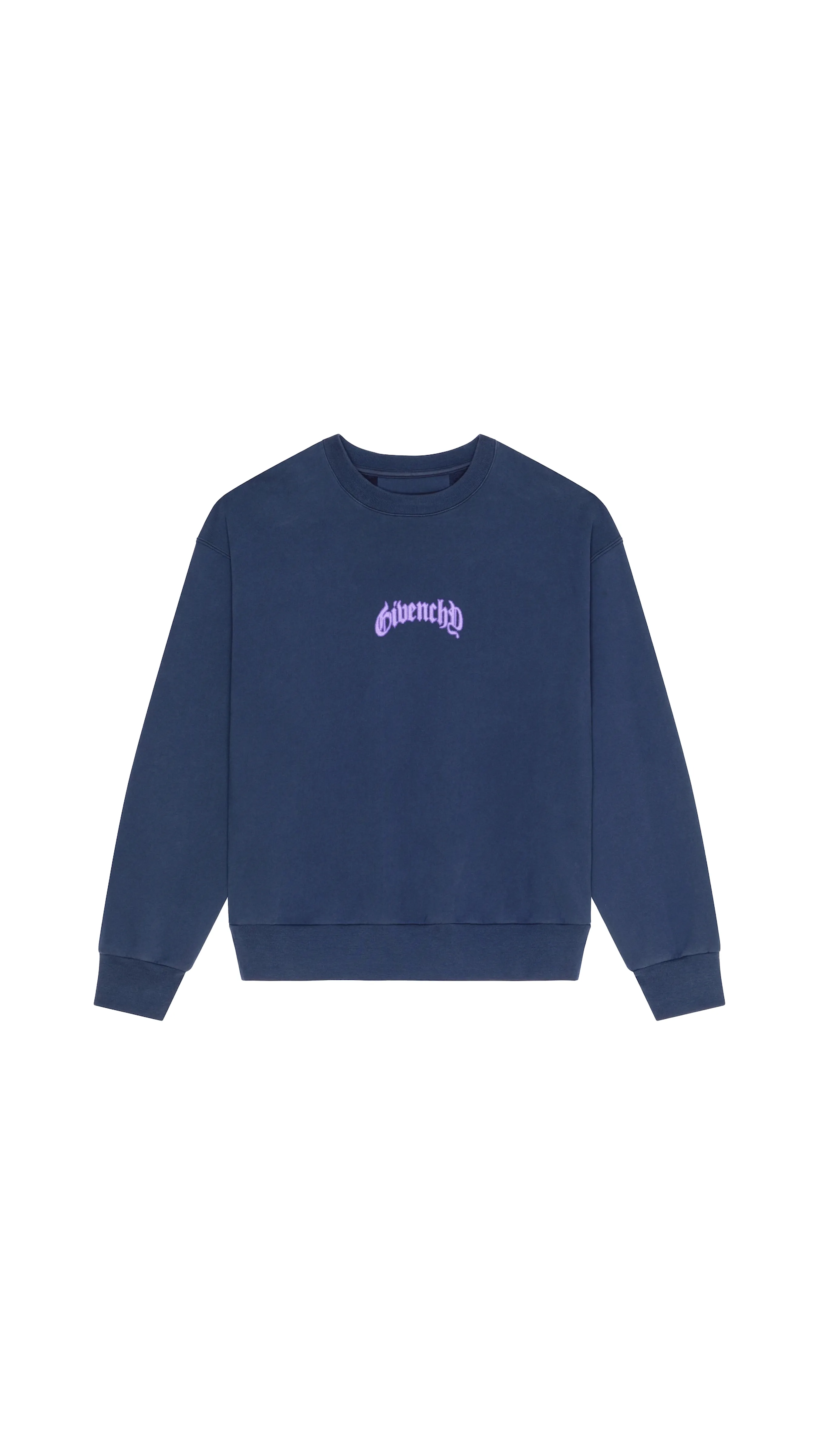 Boxy Fit Sweatshirt In Fleece With Reflective Artwork - Deep Blue/Violet