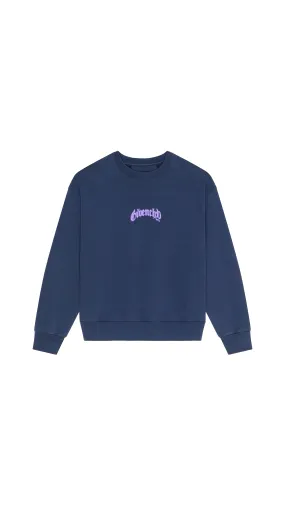 Boxy Fit Sweatshirt In Fleece With Reflective Artwork - Deep Blue/Violet