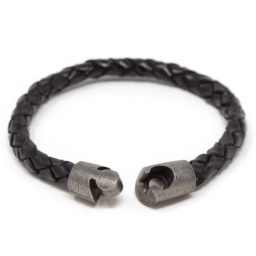 Braided Leather Bracelet with Puzzle Clasp Dark Brown Large