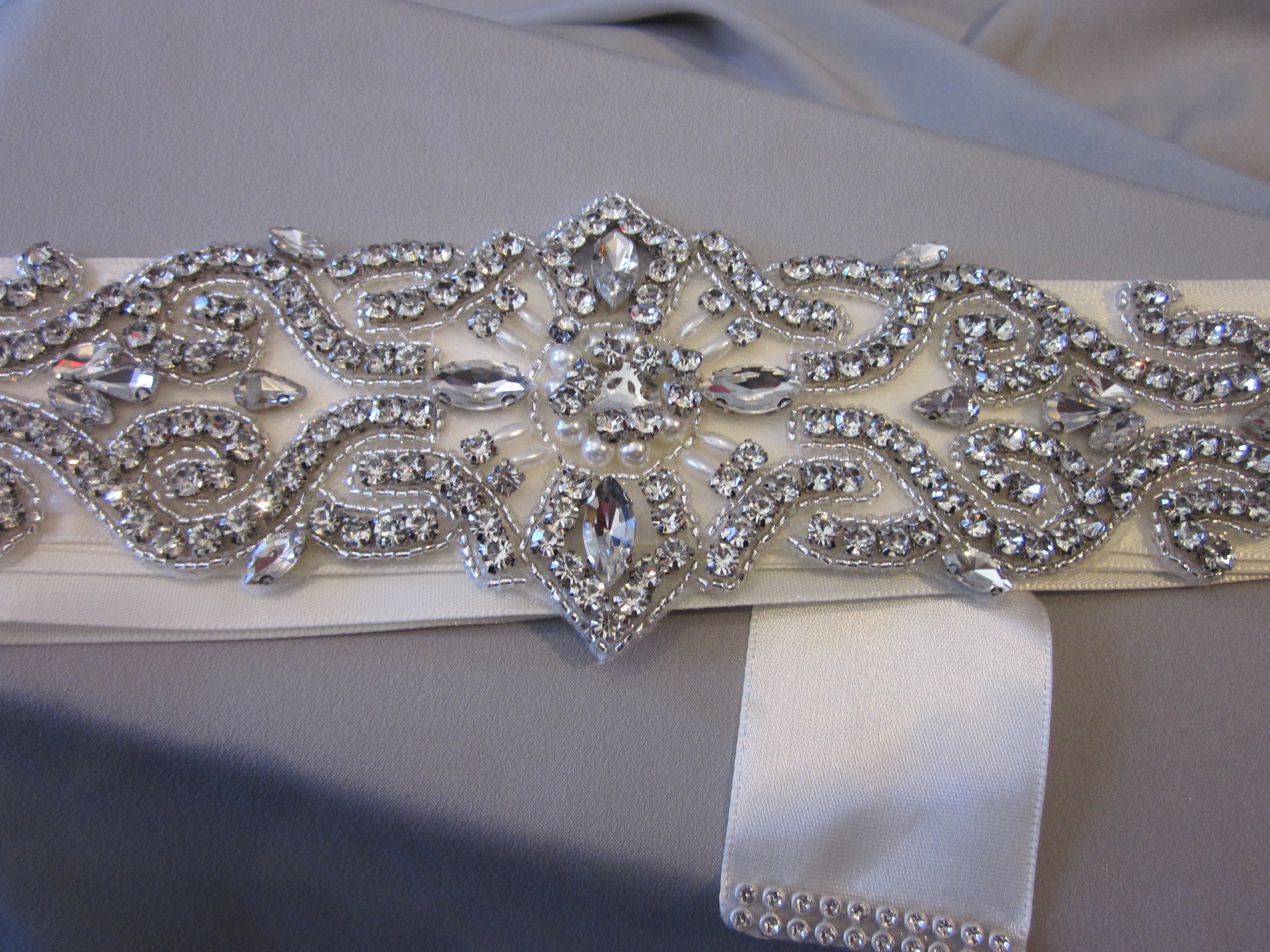 Bridal Rhinestone Belt With Ivory Sash Style S224