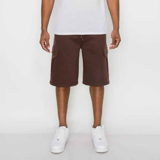 Brown Cargo Fleece Shorts FL76