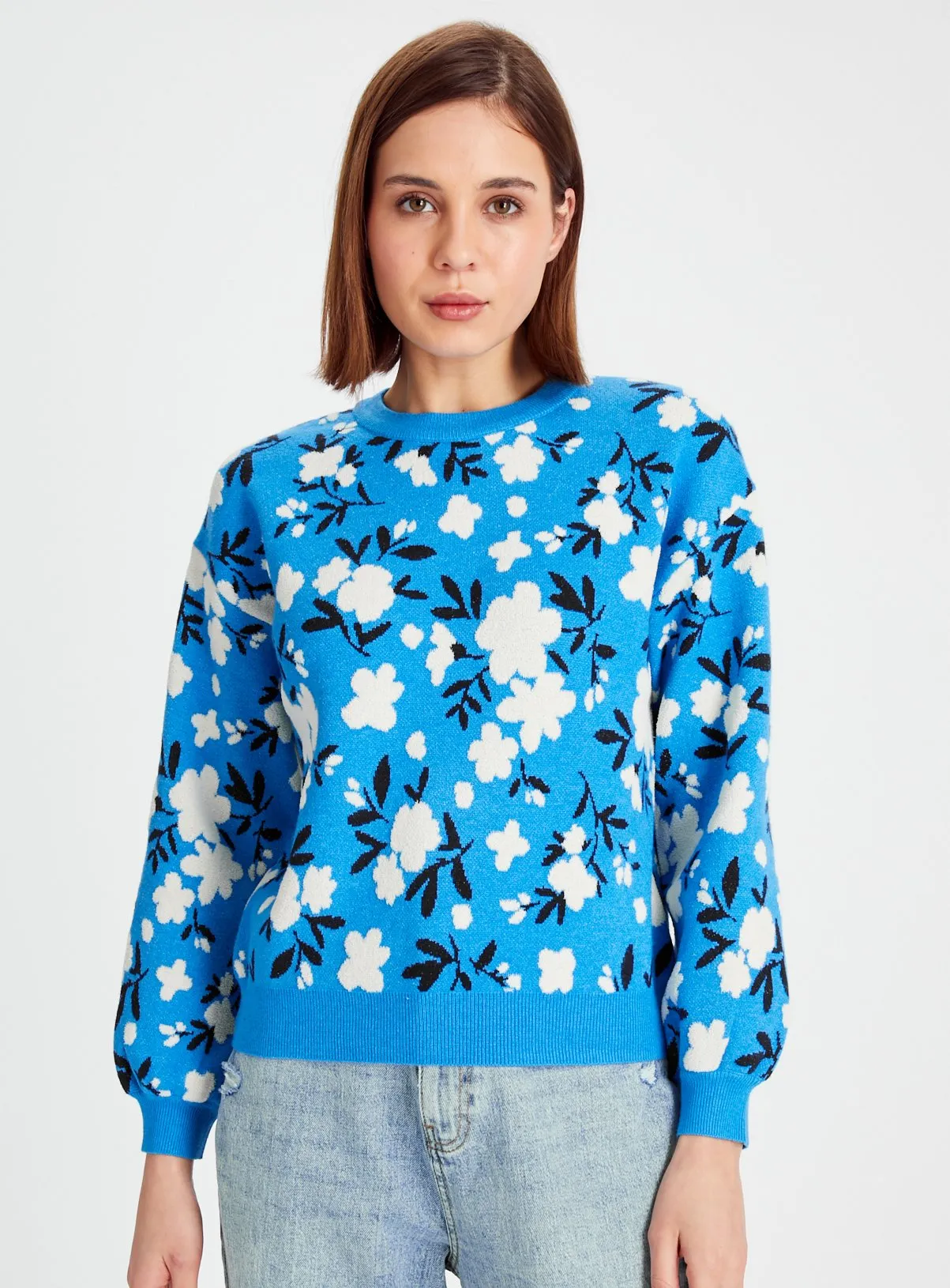 Buy Blue Floral Jacquard Cropped Jumper 14 | Jumpers | Tu