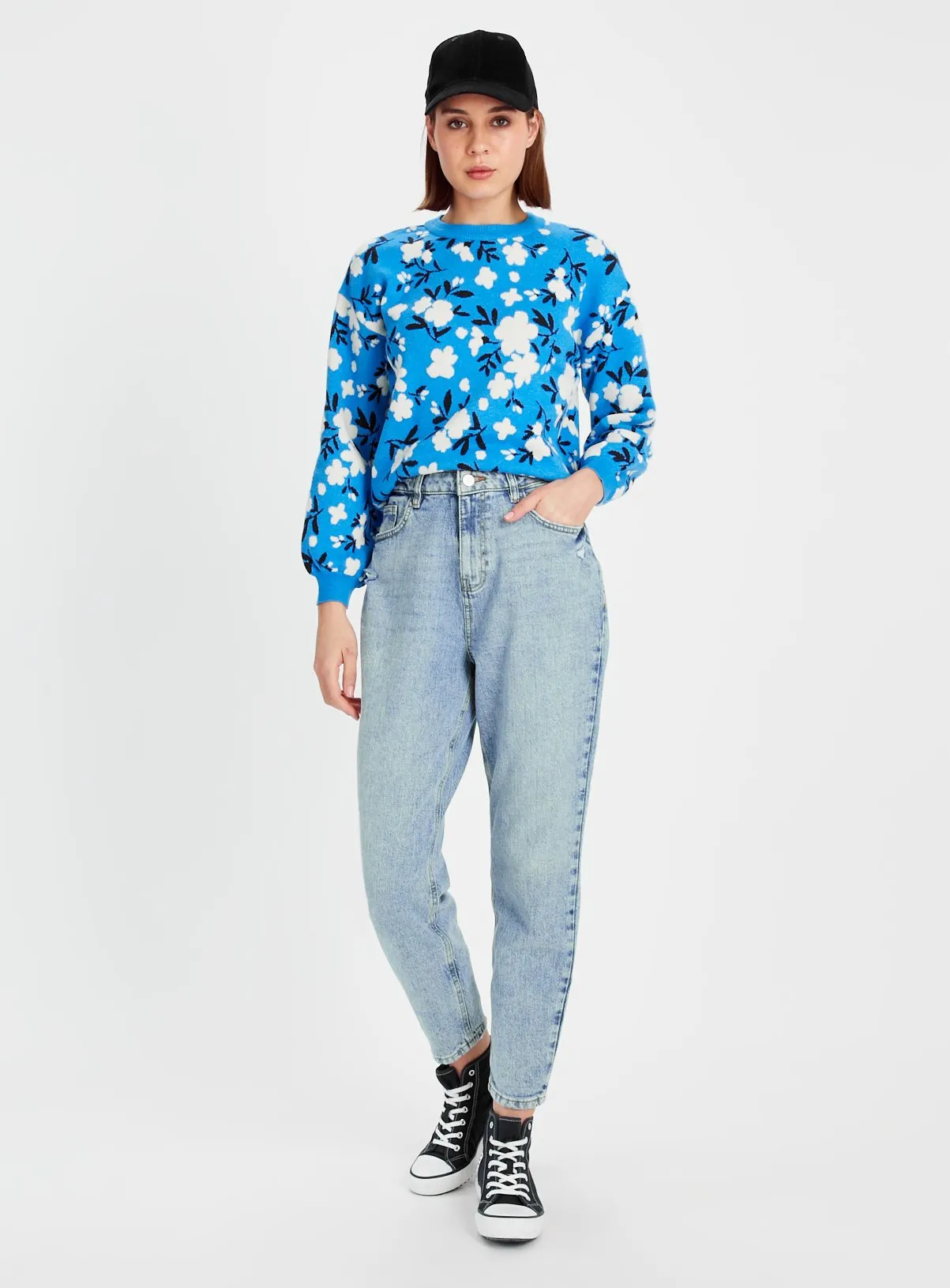 Buy Blue Floral Jacquard Cropped Jumper 14 | Jumpers | Tu