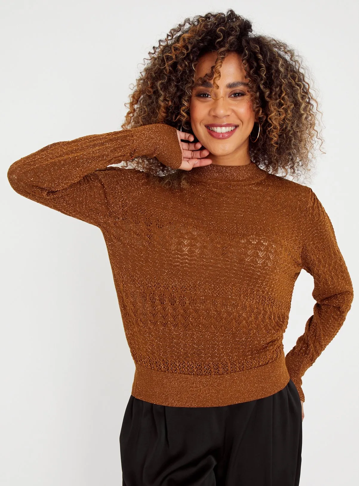 Buy Bronze Pointelle Crew Neck Jumper  18 | Jumpers | Tu