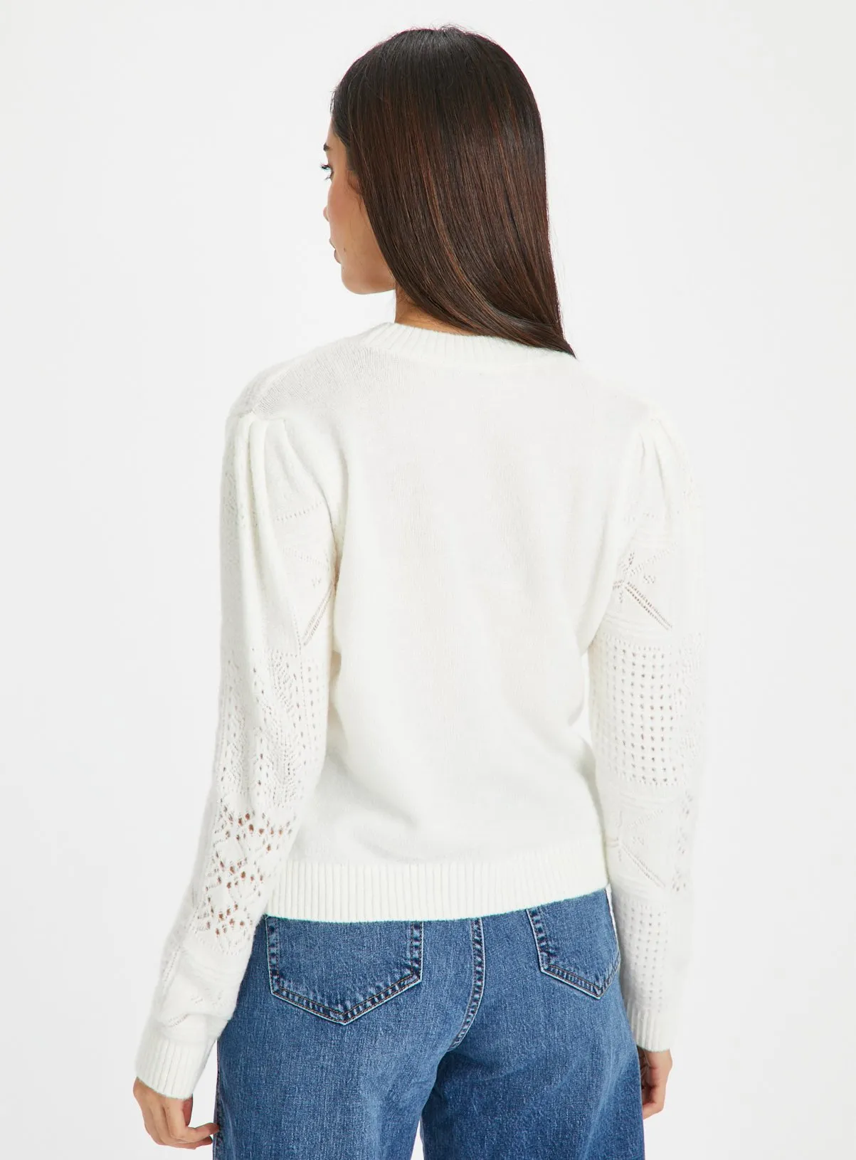 Buy Cream Patchwork Pointelle Crew Neck Jumper 22 | Jumpers | Tu