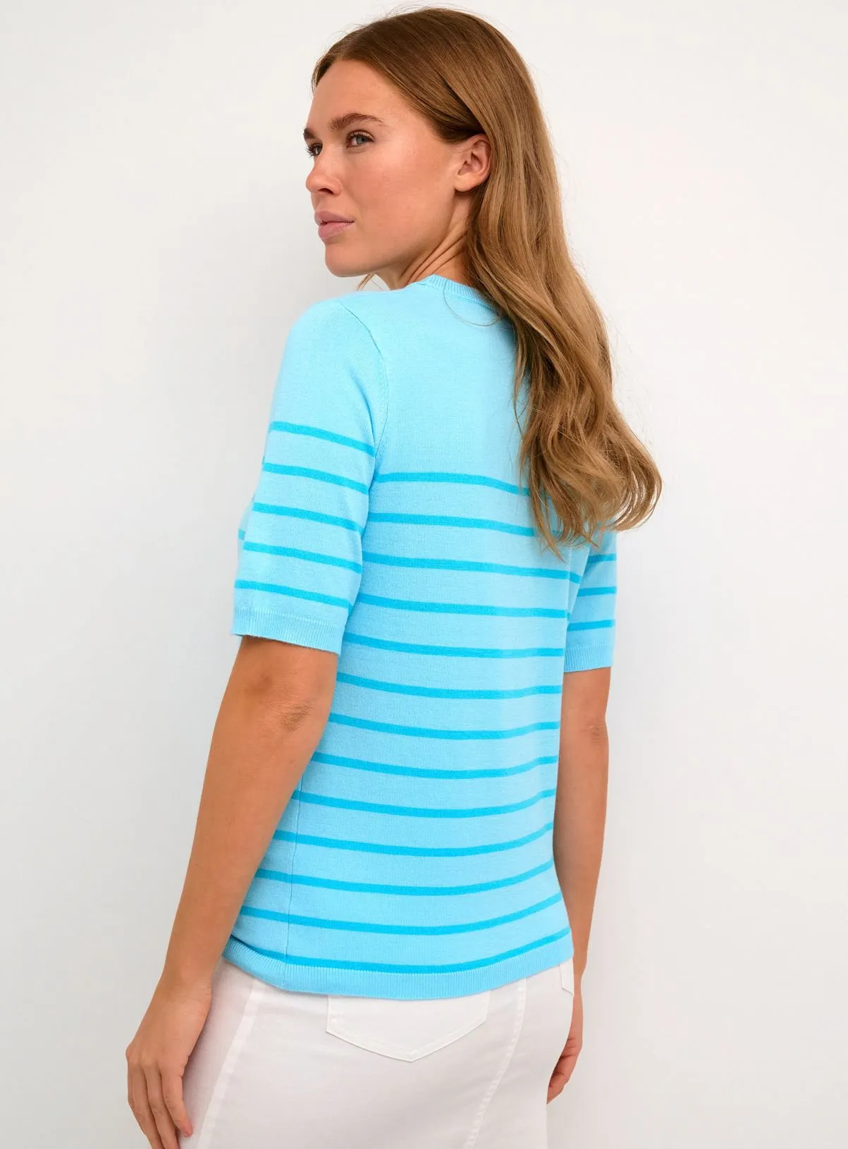 Buy KAFFE Lizza Short Sleeve Striped Pullover Blue S | Jumpers | Tu