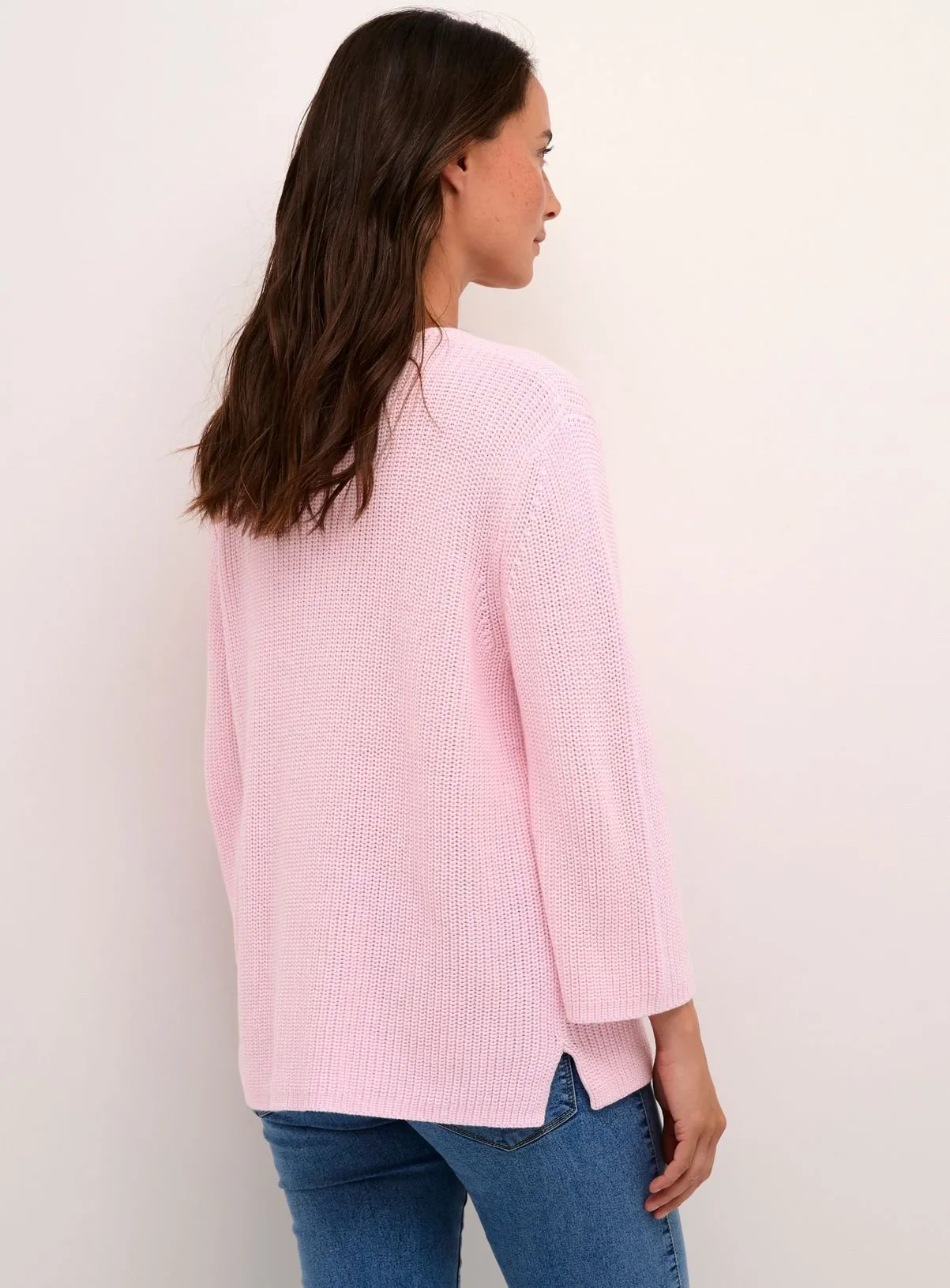 Buy KAFFE Merian V Neck Cropped Sleeve Pullover Pink XS | Jumpers | Tu