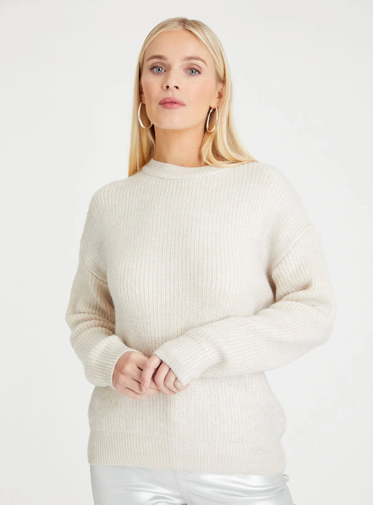 Buy Metallic Cream Crew Neck Jumper 14 | Jumpers | Tu