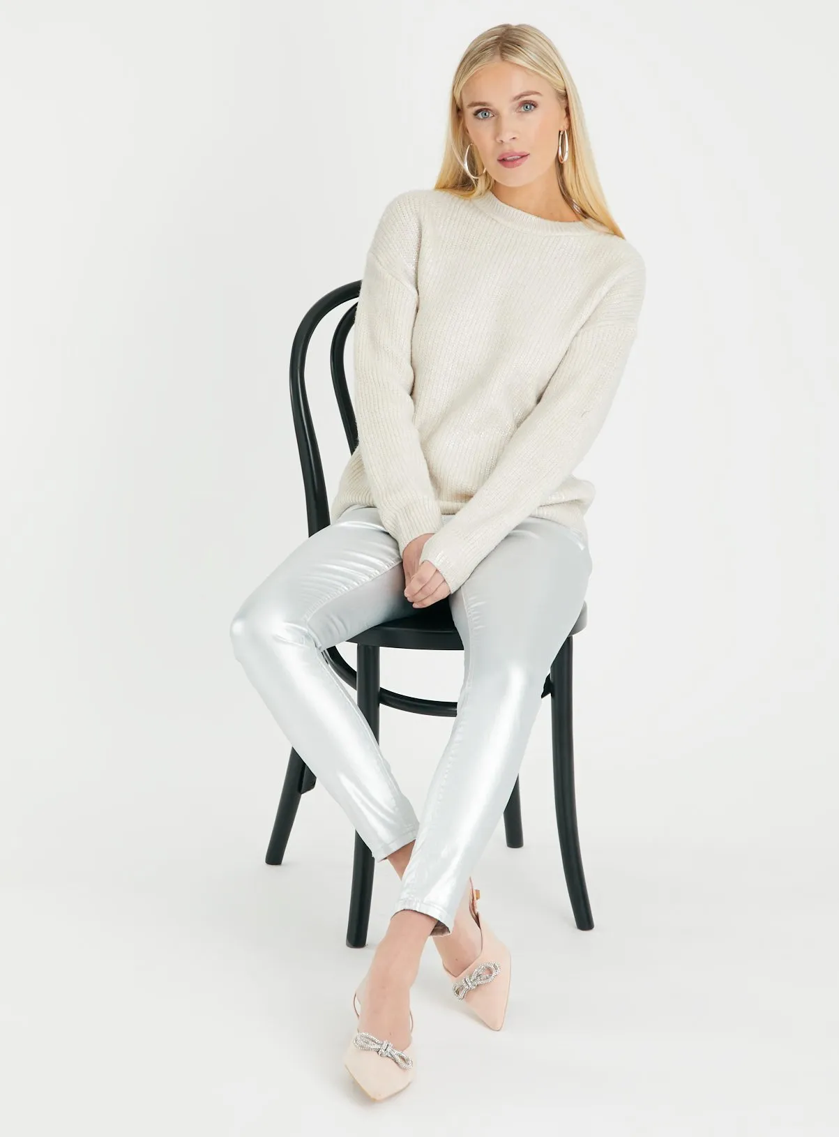 Buy Metallic Cream Crew Neck Jumper 14 | Jumpers | Tu