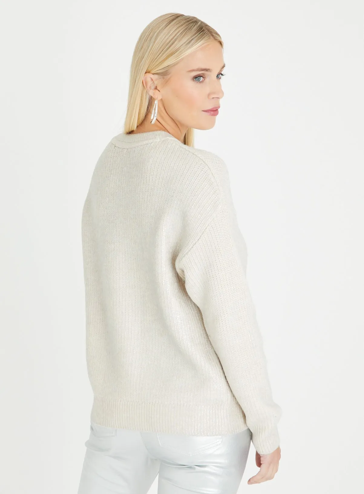 Buy Metallic Cream Crew Neck Jumper 14 | Jumpers | Tu