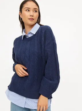 Buy Navy Shirt Collar Cable Knit Jumper 8 | Jumpers | Tu