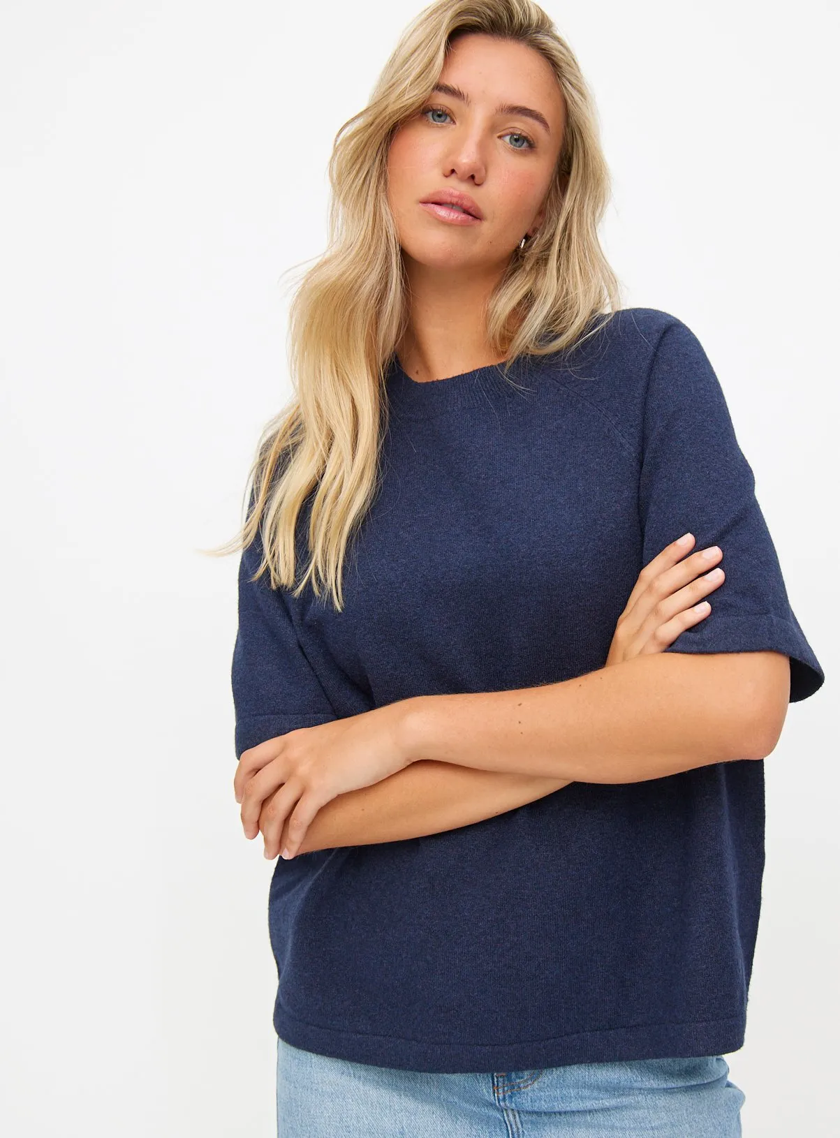 Buy Navy Soft Yarn Short Sleeve Jumper  20 | Jumpers | Tu