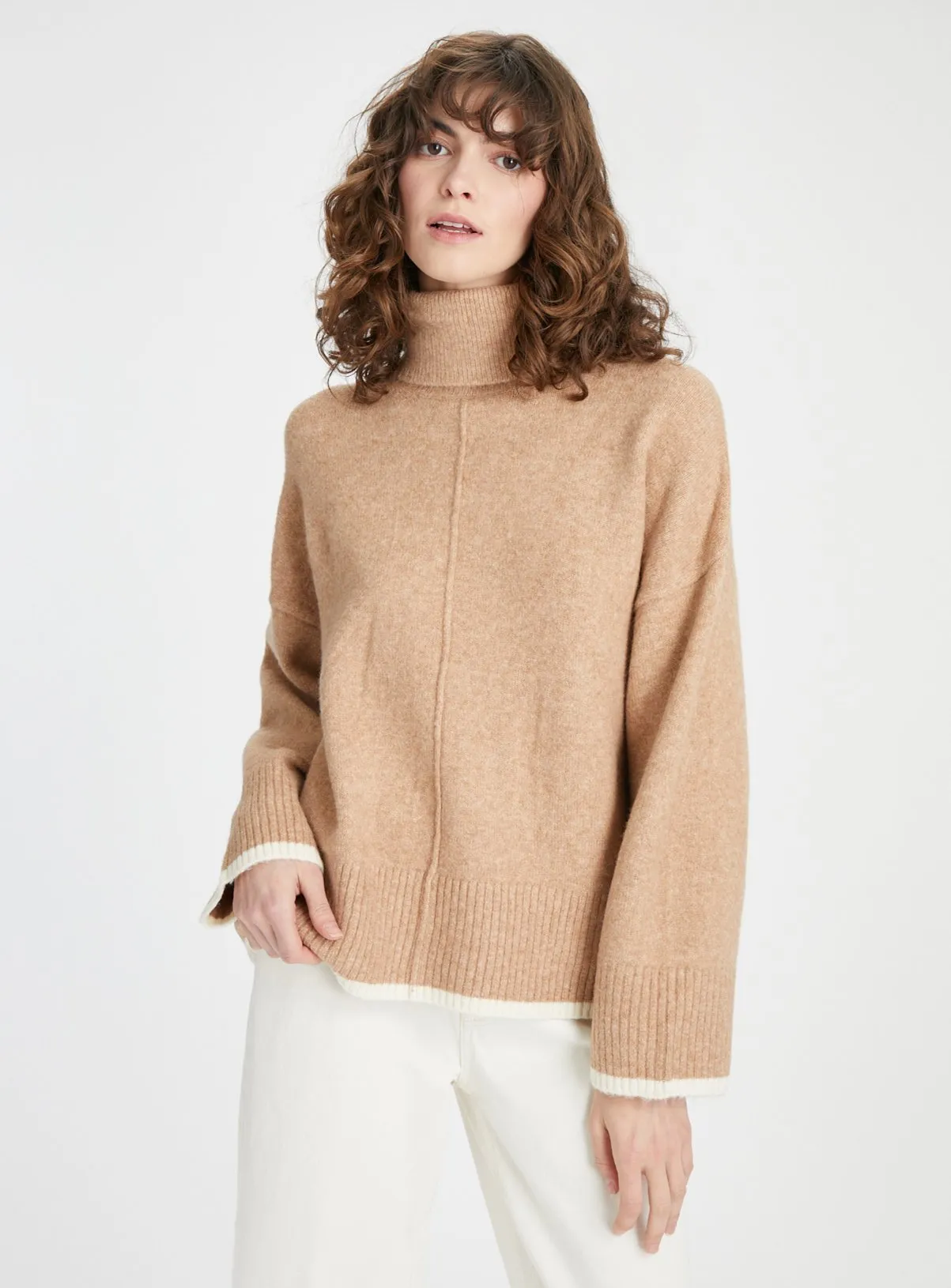 Buy Tan Roll Neck Contrast Tip Jumper 20 | Jumpers | Tu