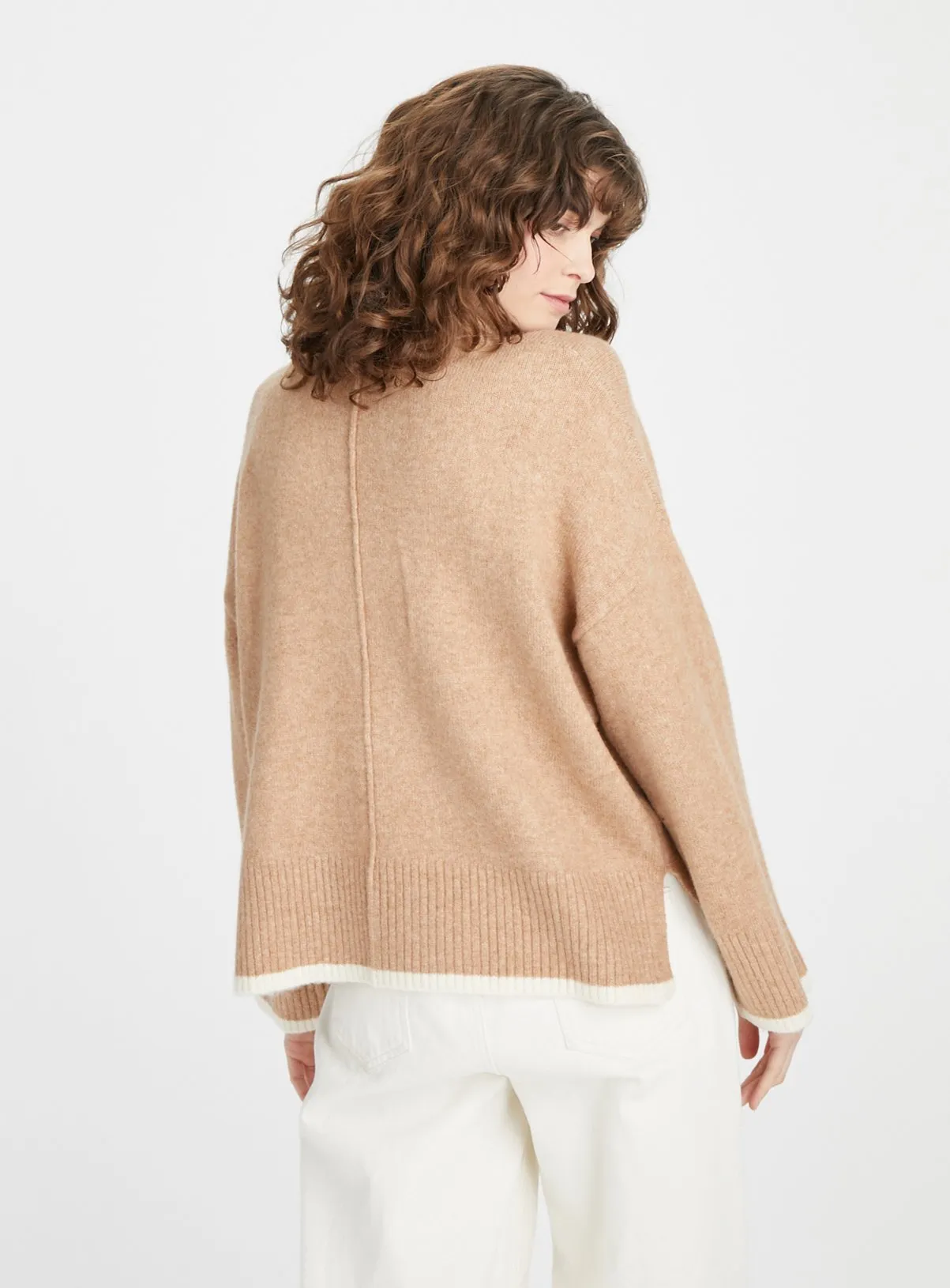 Buy Tan Roll Neck Contrast Tip Jumper 20 | Jumpers | Tu