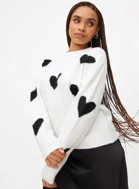 Buy White Crew Neck Heart Jumper 20 | Jumpers | Tu