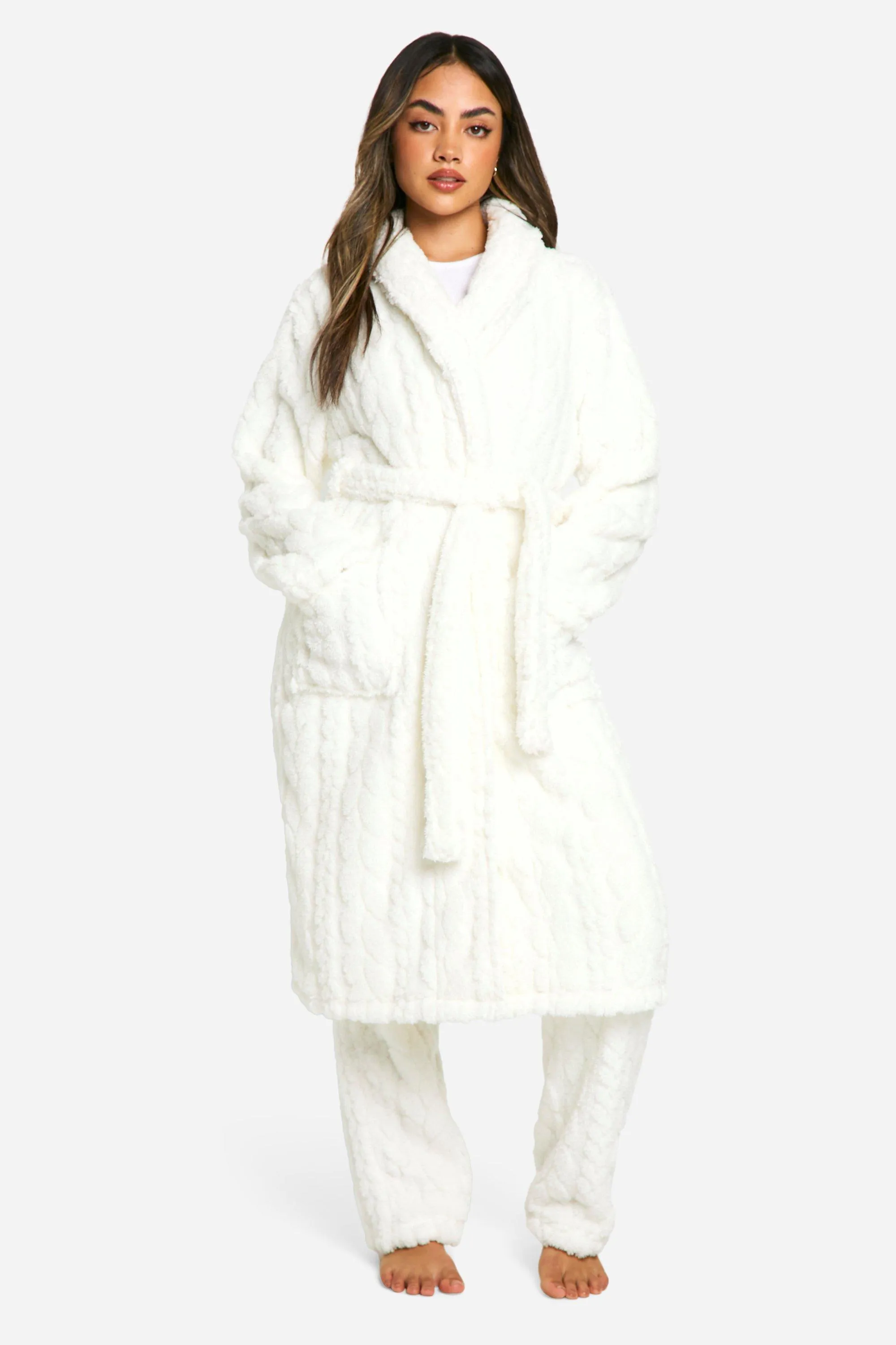 Cable Knit Fleece Dressing Gown