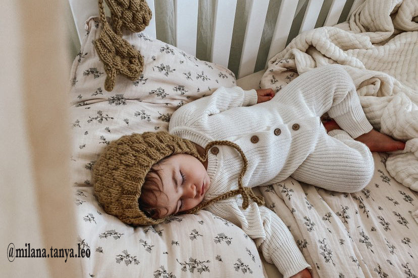 Chloe Set: hand-knitted bonnet and matching mittens & gloves: cream or dusty colour