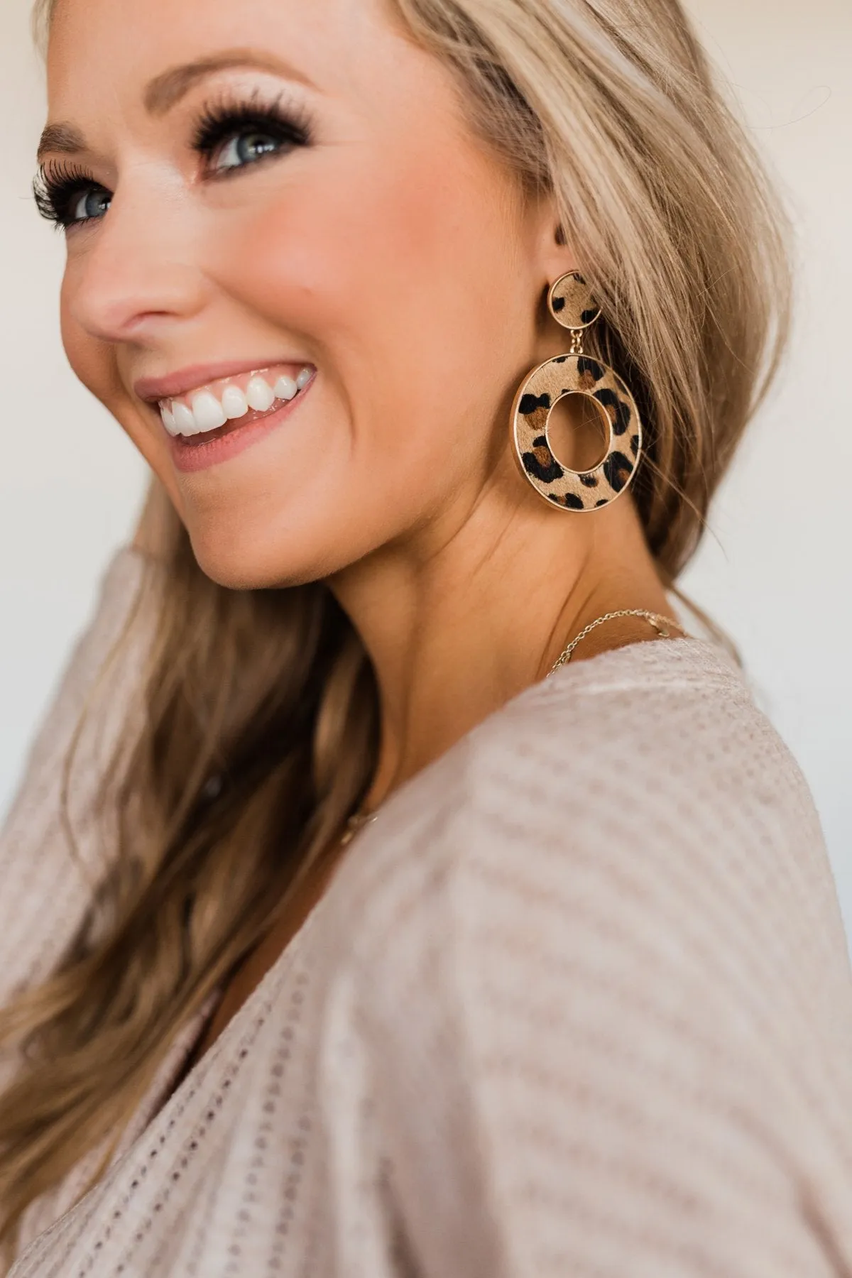 Circle Leopard Dangle Earrings- Natural