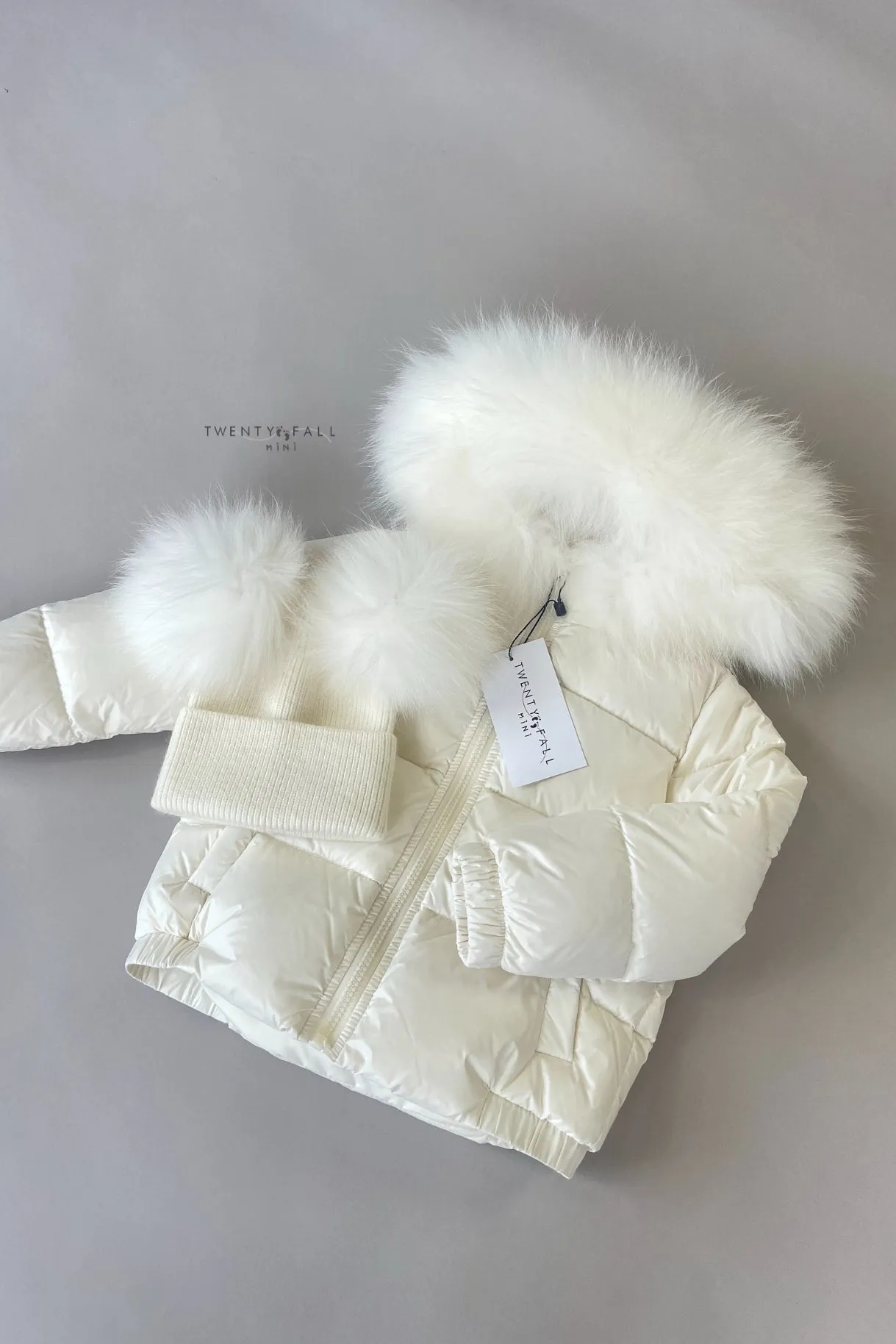 Cream Double Raccoon Fur Pom Pom Hat