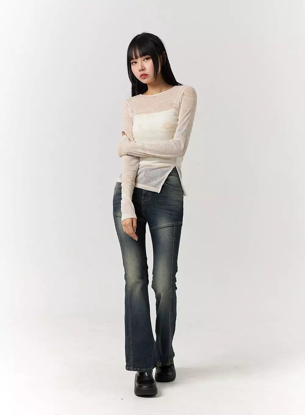 Denim Middle Waist Flared Jeans CJ405