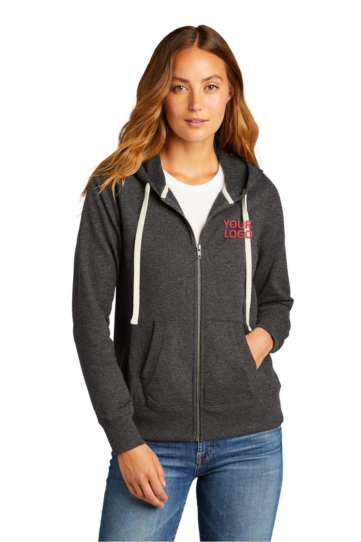 District Women's Re-Full-Zip Hoodies, Charcoal Heather