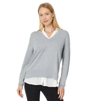 Elliott Lauren Modal Knits - Double layer V-neck sweater with shirting