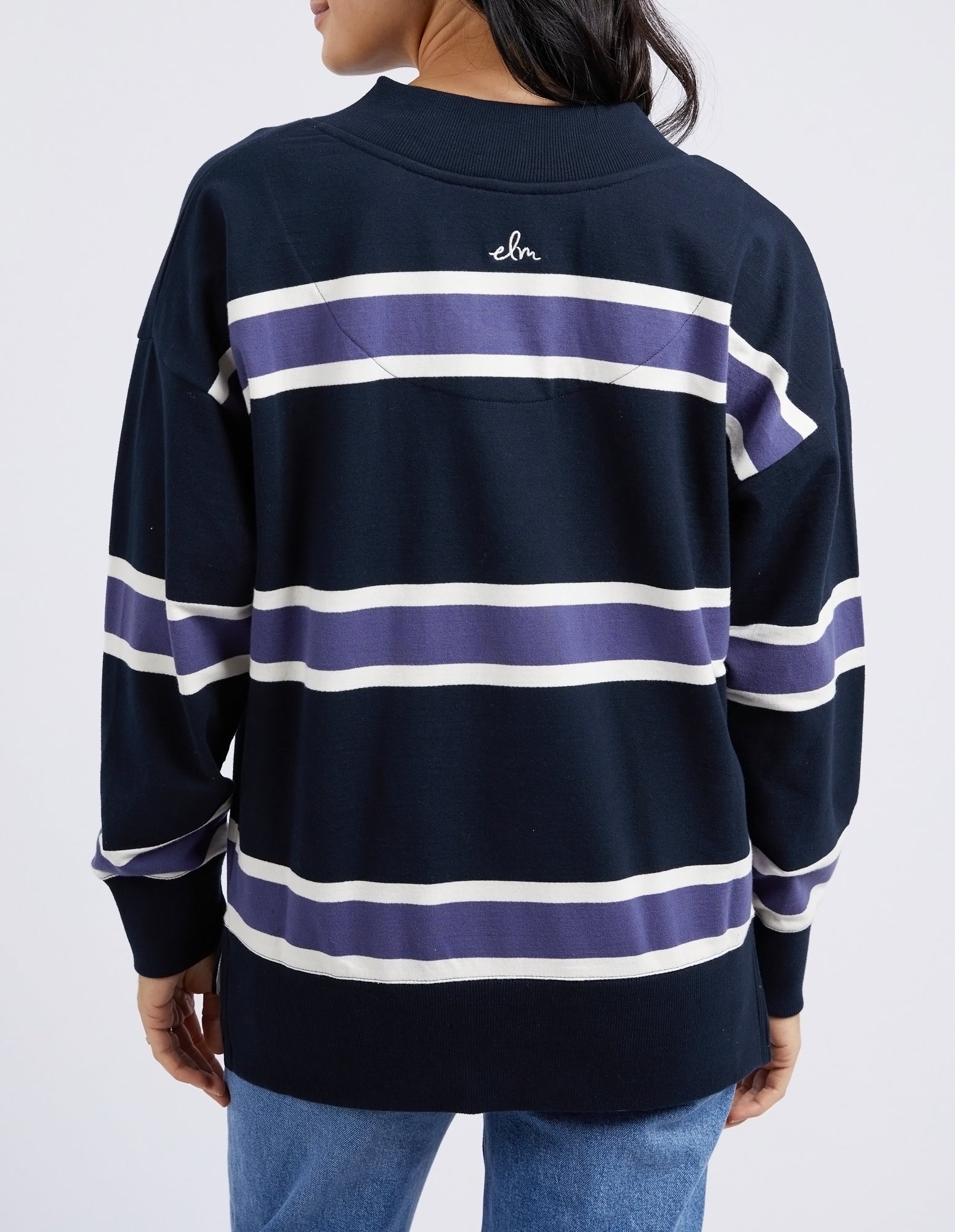 Elm Peak Vee Fleece - Navy Stripe