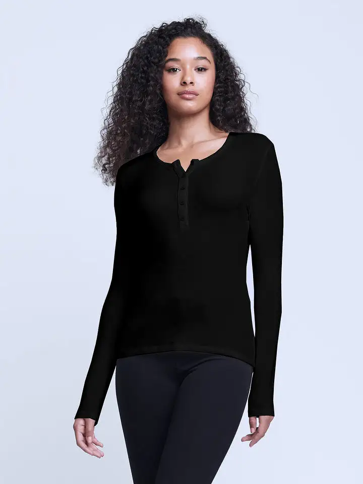 FAITH LONG SLEEVE HENLEY TEE 5641MMS Black