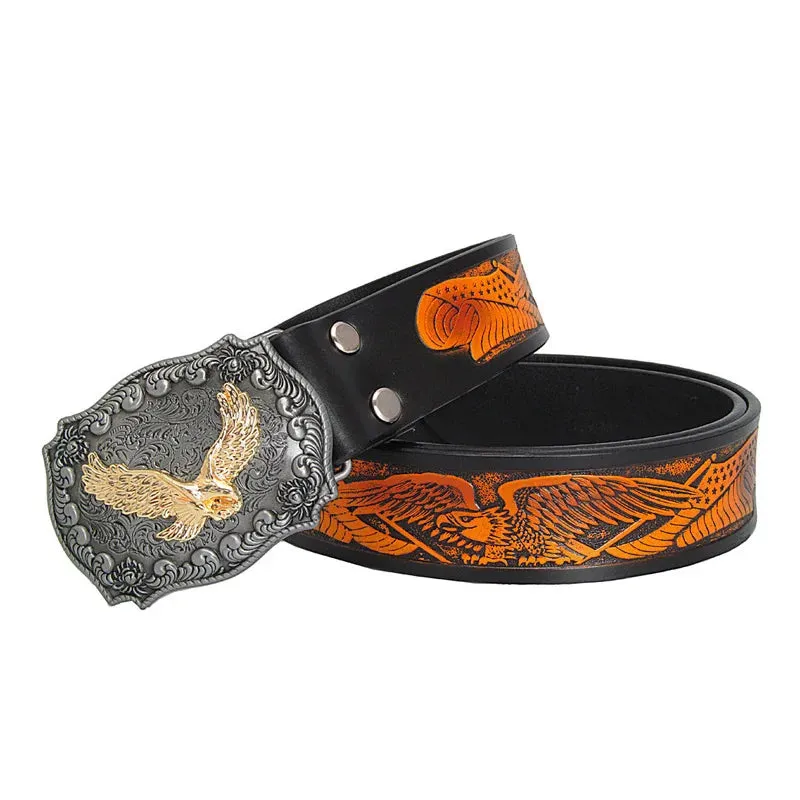 Fashion Casual Men's Leather Belts Top Quality Eagle Totem Copper Smooth Buckle